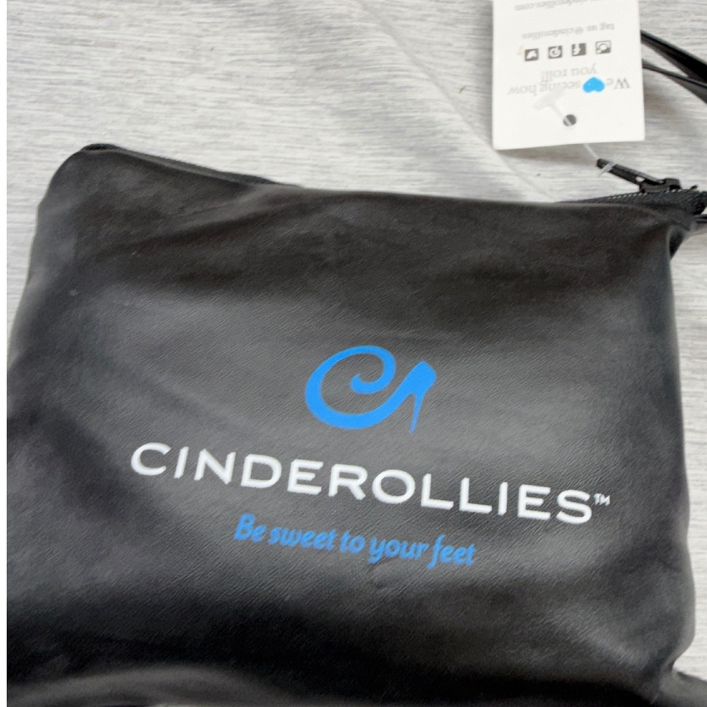 Cinderollies Foldable Ballet Flats Black Faux Leather Size 7-8 with Pouch NEW